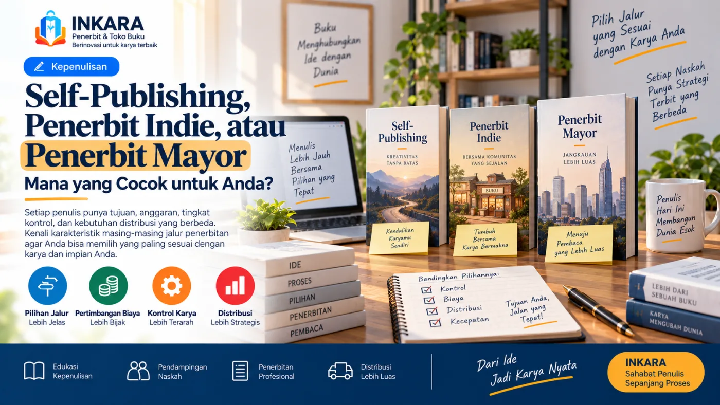 Gambar artikel: Self-Publishing, Penerbit Indie, atau Penerbit Mayor: Mana yang Cocok untuk Anda?